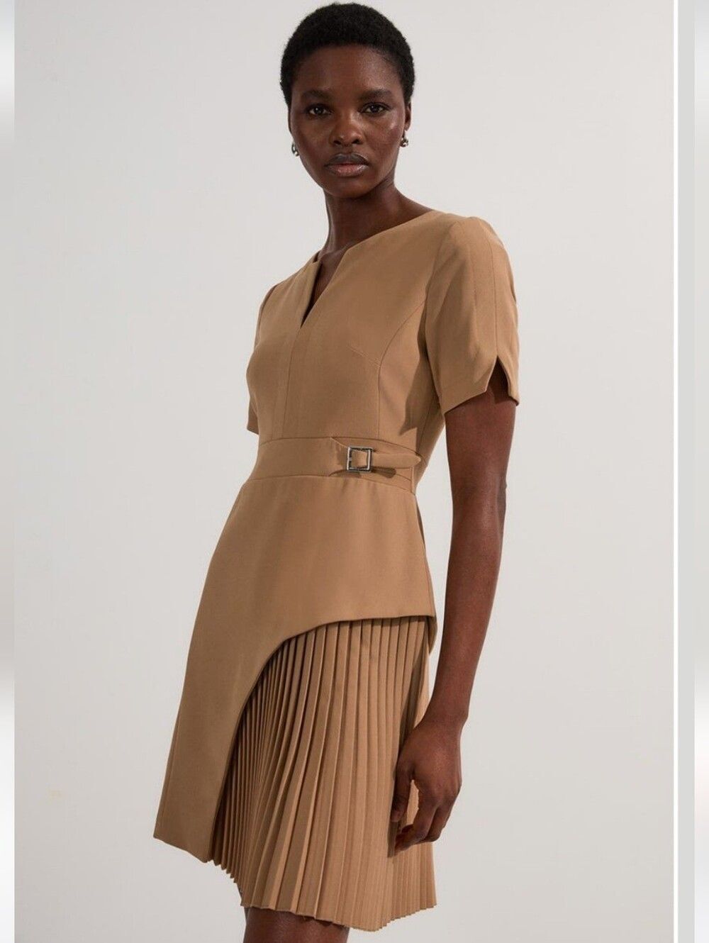 Karen Millen Forever Tailored Military Pleat Short Sleeve Mini Dress